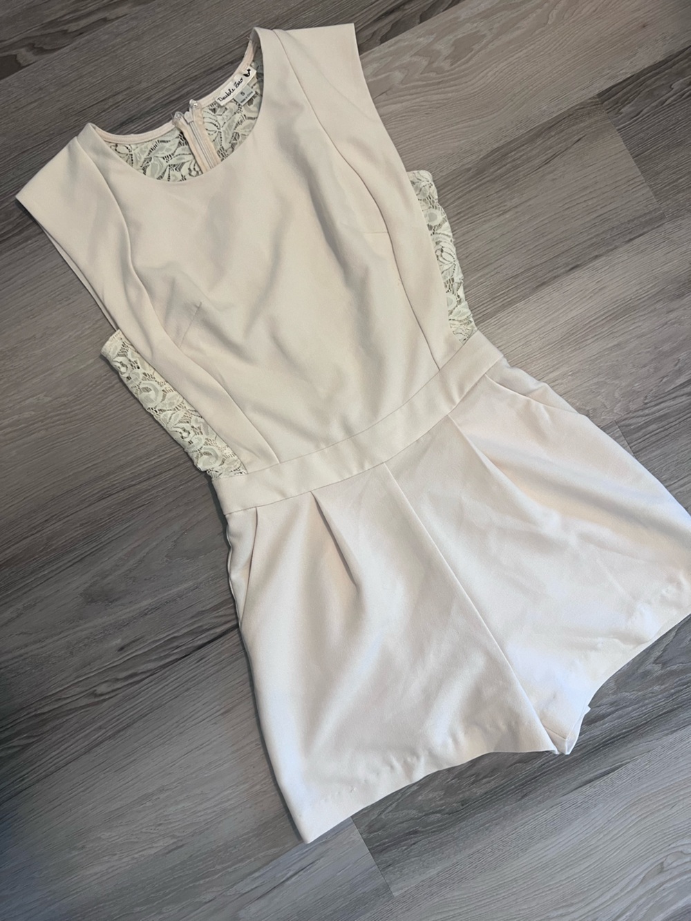 Double Zero Cream Lace-Trim Sleeveless Romper
